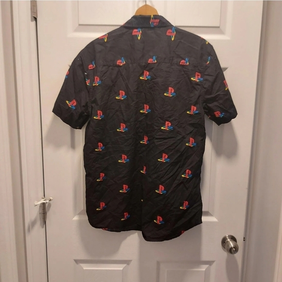 Sony PlayStation Print Logo Graphic Licensed Button-Up Shirt Black Size Large - Picture 3 of 5